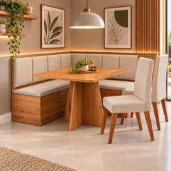Conjunto Canto Alemão com Baú Mesa 120x77,5cm Tampo sem Vidro com 2 Cadeiras Milão Bronze/Mel Bronze/Mel