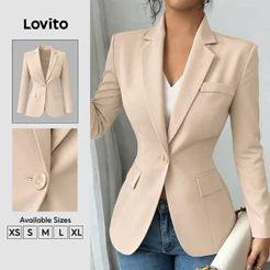 Lovito Elegante Blazer Feminino com Botões Frontais para Primavera/verão Cor caqui LK6LD262