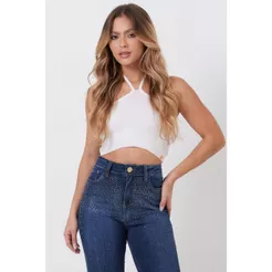 Cropped Feminino Tricot Amarração Planet Girls Off White