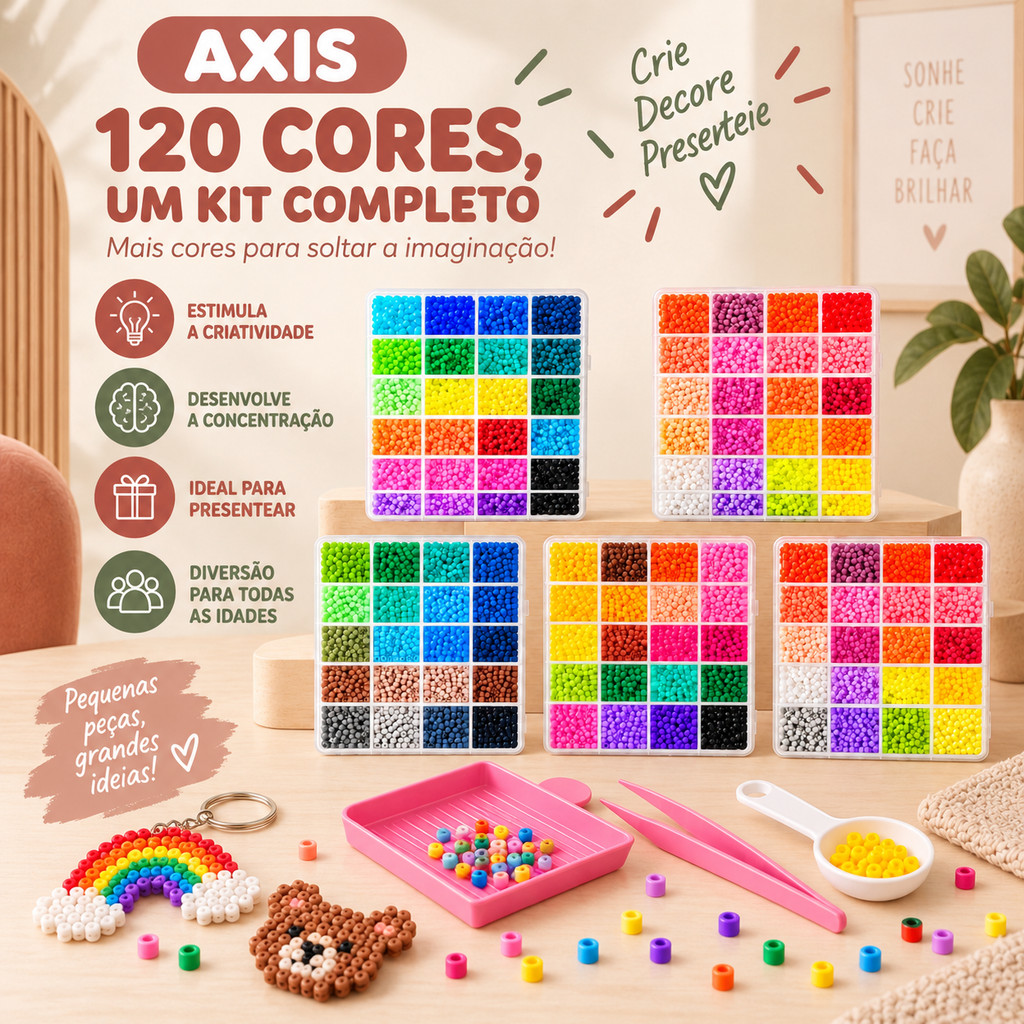 Kit DIY Pixel Art com Até 120 Cores Argolas Moldes Miçangas Coloridas Acessórios Completos para Brinquedo Educativo
