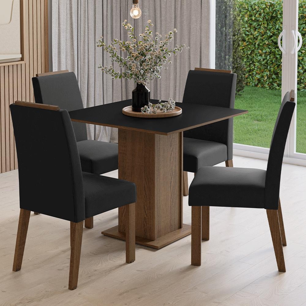 Conjunto Sala de Jantar Tampo de Madeira 4 Cadeiras Rustic/Preto/Oxford Aspen Madesa em Oferta na Shopee
