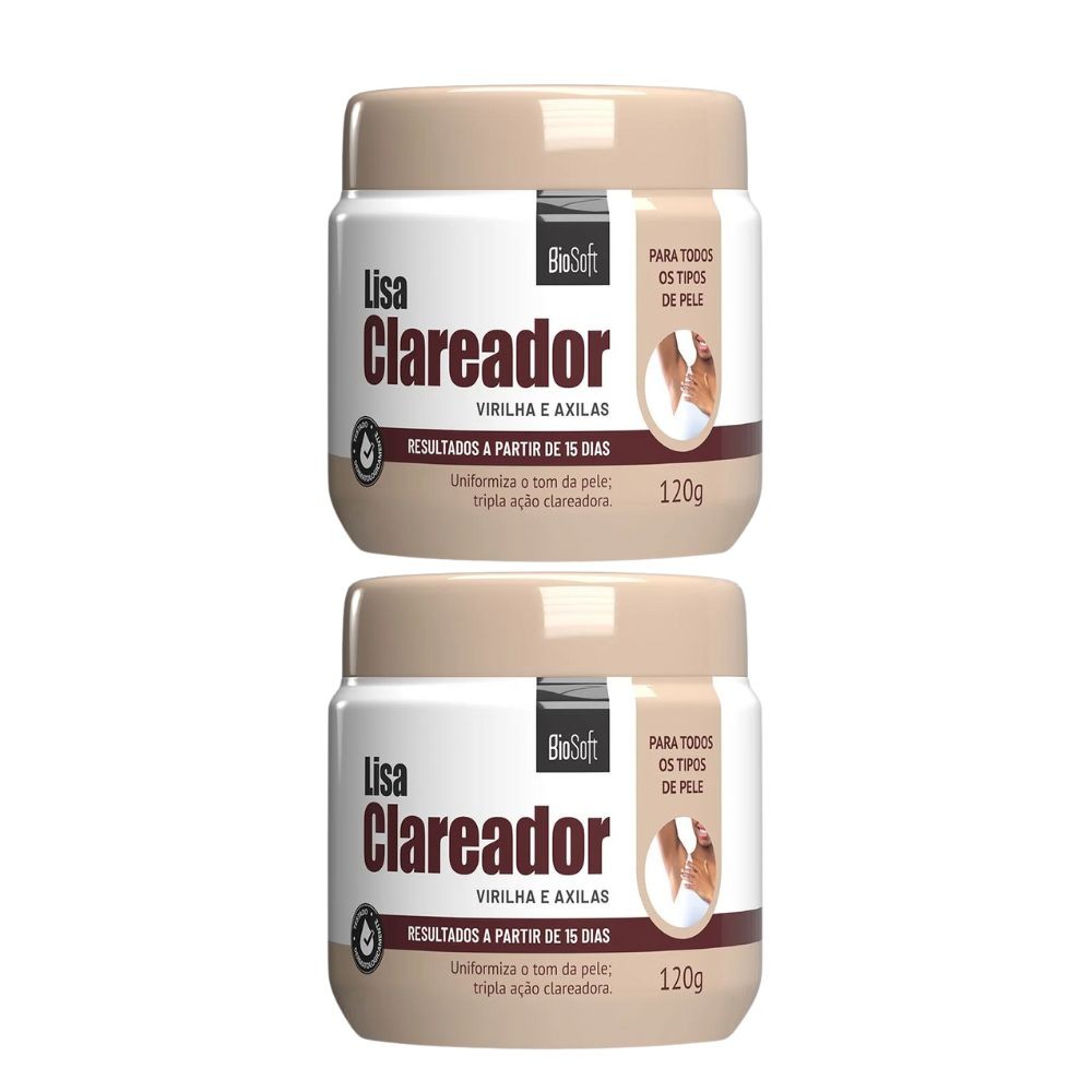Kit 2 Creme Clareador de Virilha e Axilas Intimo Joelhos Clareamento 120g Bio Soft