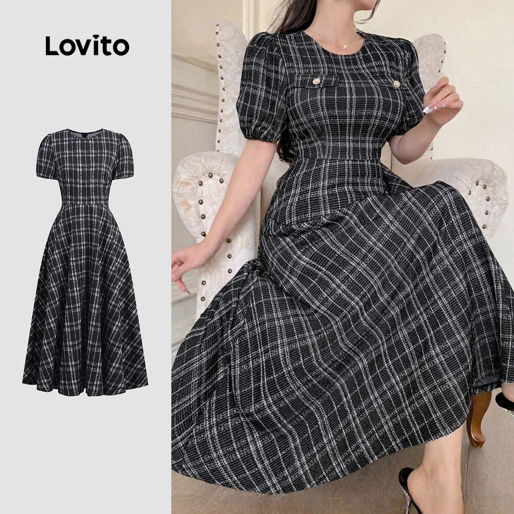 (NEW) Lovito Vestido Elegante com Zíper Primavera/verão Vestido Preto para Mulheres L154LD047 em Oferta na Shopee