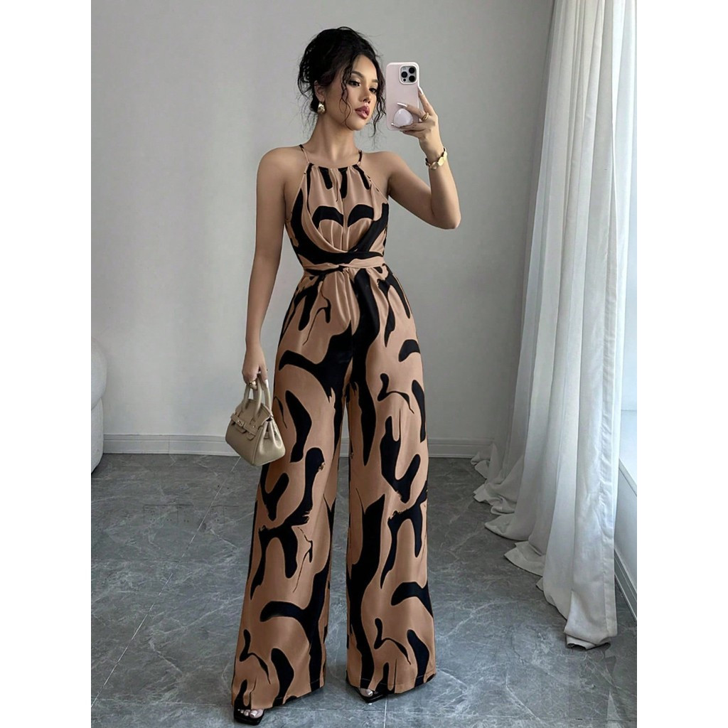 Macacão Longo Feminino Verão Sexy Estampado De Perna Larga em Oferta na Shopee