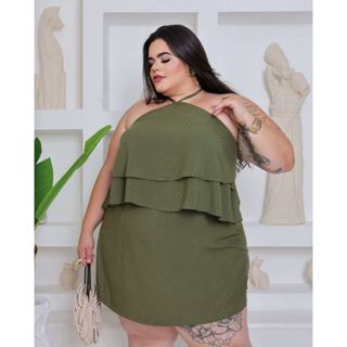 Conjunto Plus Size Feminino Cropped Babado e Short 50 ao 56 em Oferta na Shopee
