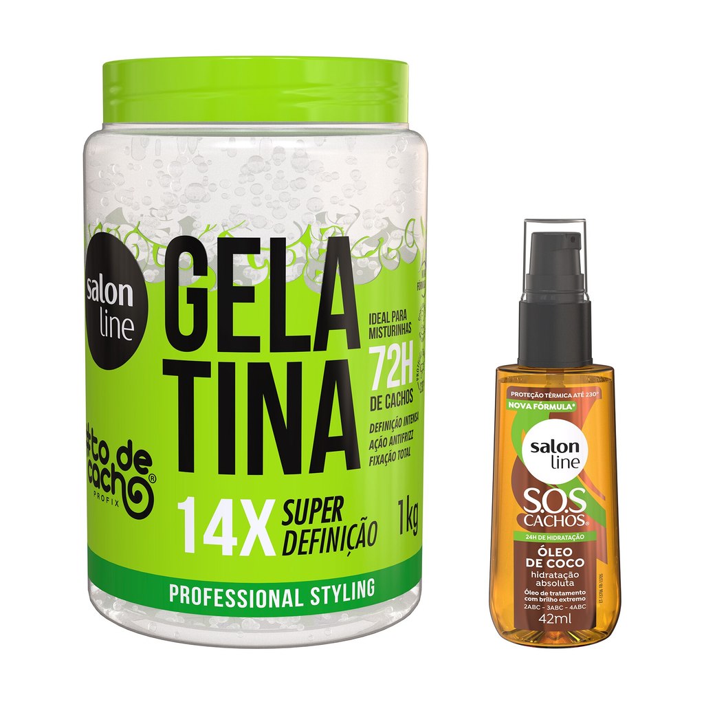 Kit Gelatina #todecacho Super Definição + Óleo SOS Cachos Óleo de Coco
