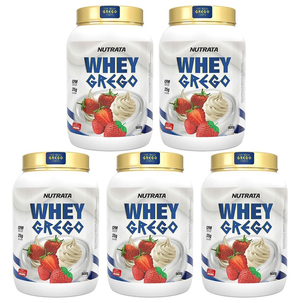 Kit 5X Whey Grego - 900g Morango com Chantilly - Nutrata