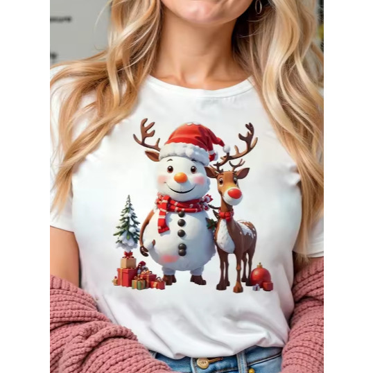 Camiseta Estampa Adulto/Infantil Lançamento Unissex Em Algodão boneco de neve rena feliz natal Moda Maligu