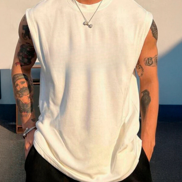 Camiseta Oversized Cavada Regata Masculina Fitness Algodão Academia Estilo Verão Casual Leve Confortável