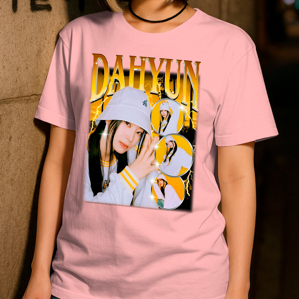Camiseta Algodão Blusa Estampada Casual Unissex Dahyun Twice Estilo Kpop Roupas Moda Coreana Fã Idol Feminina Look Kpop