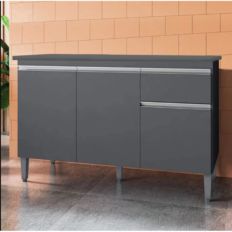 Gabinete de Pia Tatiane 120cm Cinza Balcão para Cozinha AJL Móveis SEM TAMPO