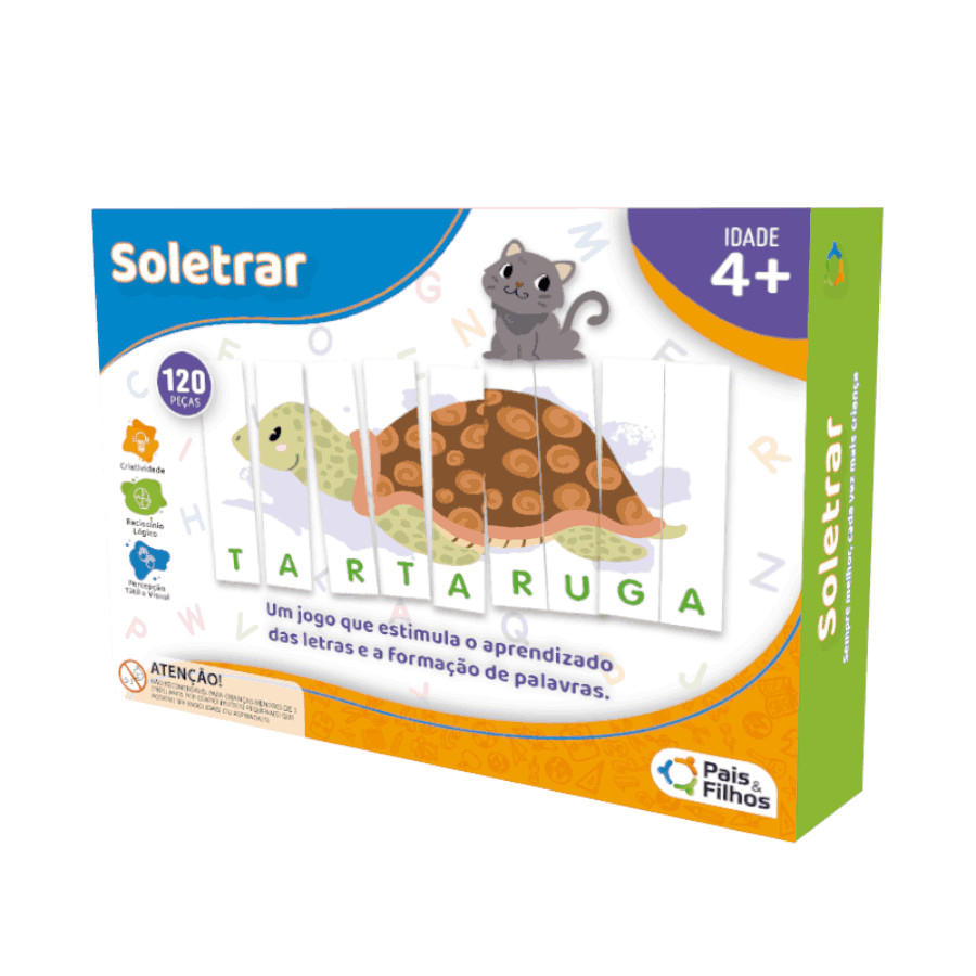 Jogo Pedagógico Brincar de Aprender Soletrar 120 Peças 4anos+ Pais e Filhos Jogo Pedagógico