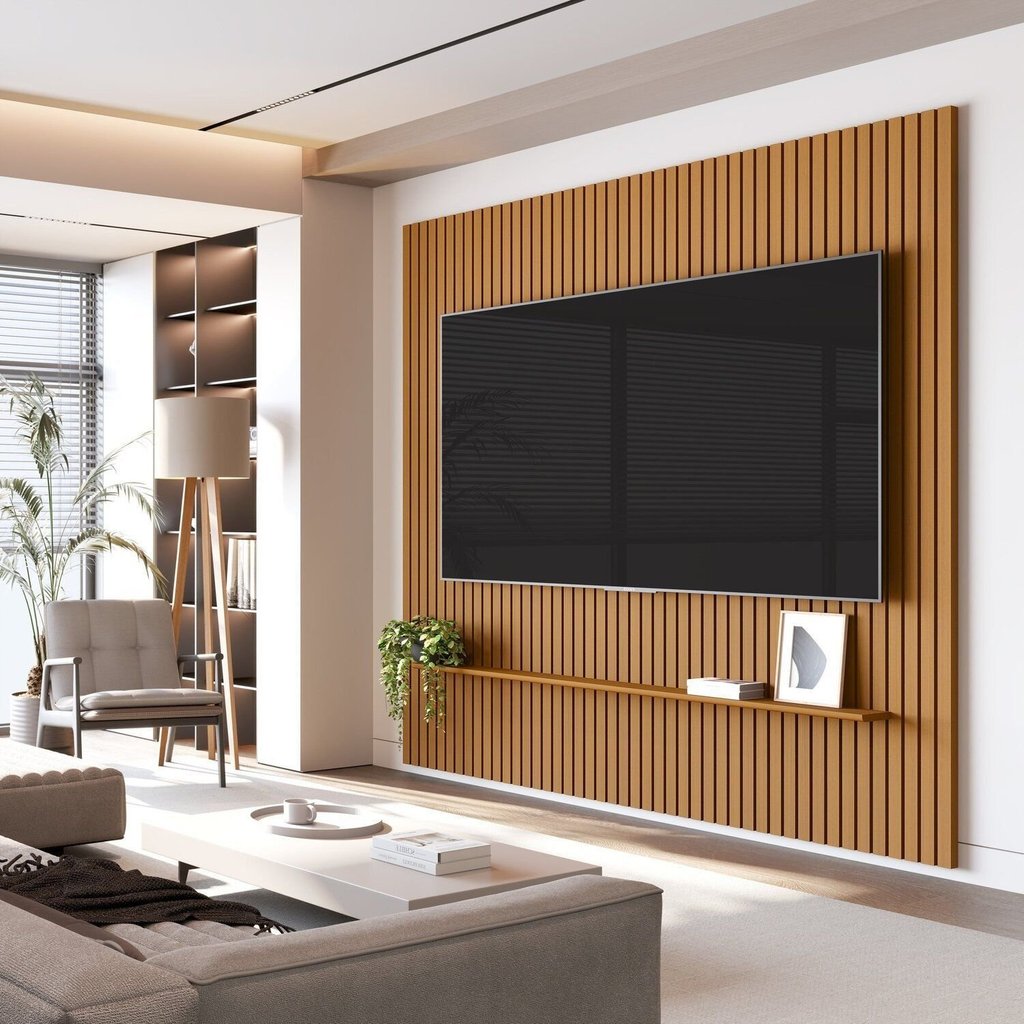 Painel Ripado para TV até 75 Polegadas 100% MDF 228,6cmx240cm Arbo Marrom Cedro Cedro