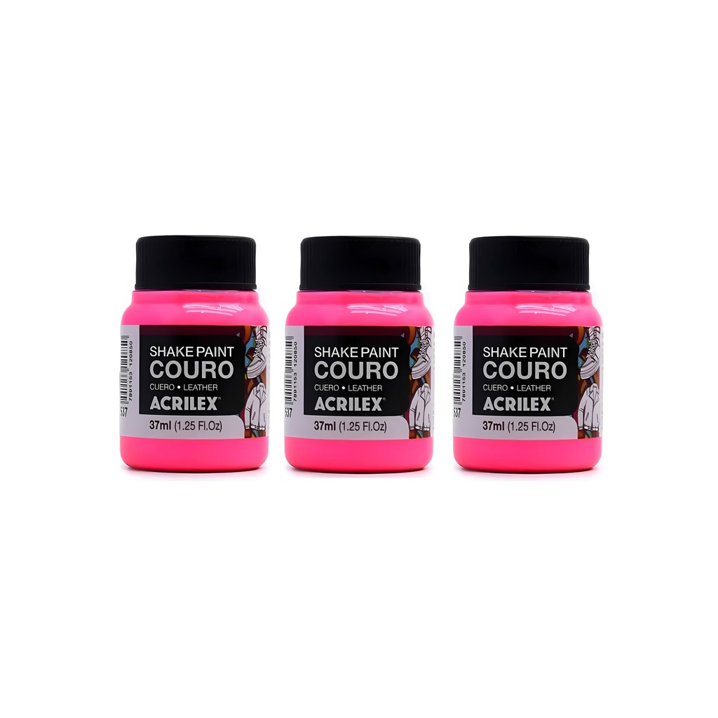 Kit Com 3 Tintas Couro Acrilex Shake Paint Couro Pote 37 Rosa 537 Durabilidade Aderência Superfície