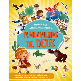 Livro Maravilhas de Deus - Bíblia com adesivos brilhantes em Oferta na Shopee