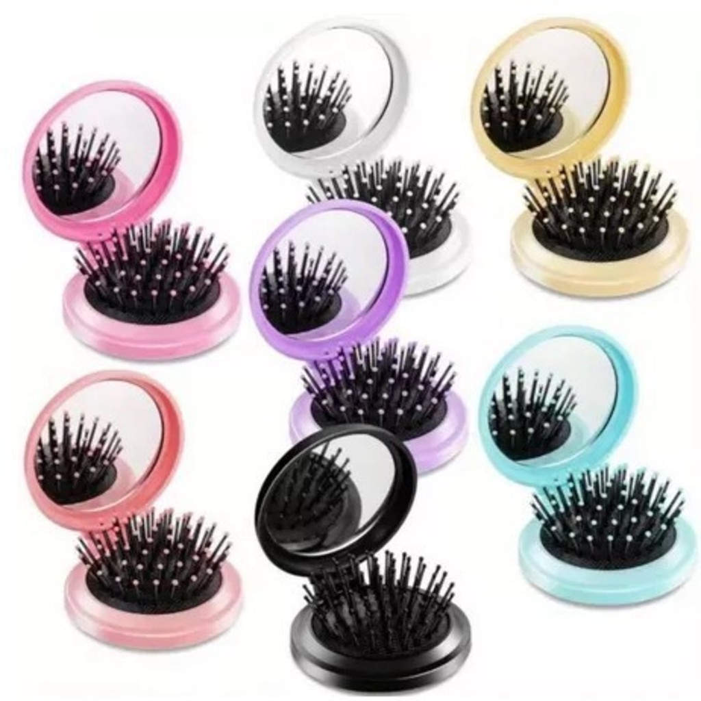 ANA1108 KIT 1/3/6/12PCS Mini Escova de Cabelo Dobrável Com Espelho-Portátil e Perfeita Para Bolsa(cor misturada )