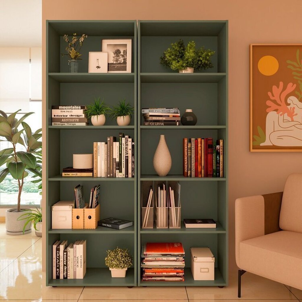 Kit 2 Estantes para Livros com 5 Prateleiras 120cmx60cm Menta em Oferta na Shopee