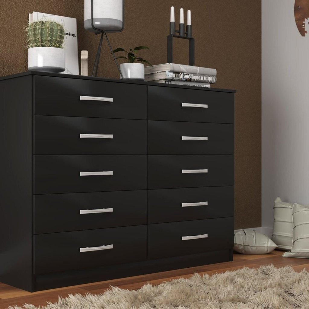 Comoda para Quarto 10 Gavetas Marbela Preto em Oferta na Shopee