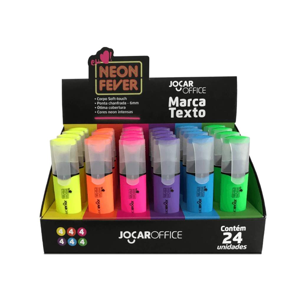 Caneta Marca Texto Neon Fever Display com 24 Unidades Jocar Office Leonora - 96140 em Oferta na Shopee