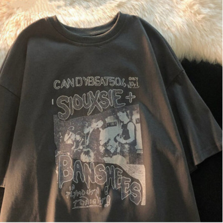 [Camiseta Premium em Algodão Puro]GXG Camiseta Vintage SIOUXSIE Feminina Grunge Harajuku Manga Curta Hip-hop Roupa De Ru