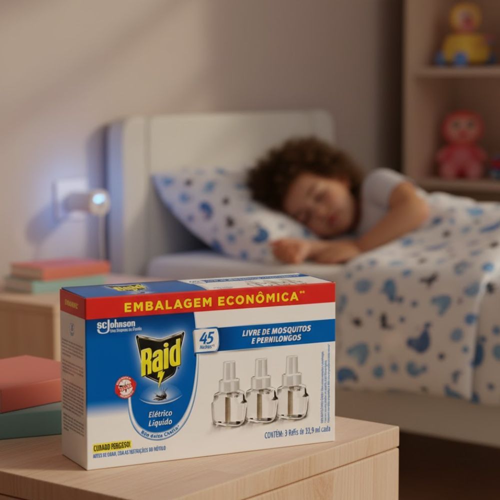 Detalhes do Repelente Elétrico Líquido Raid 45 Noites Refil 3 Unidades de 32,9ml Cada