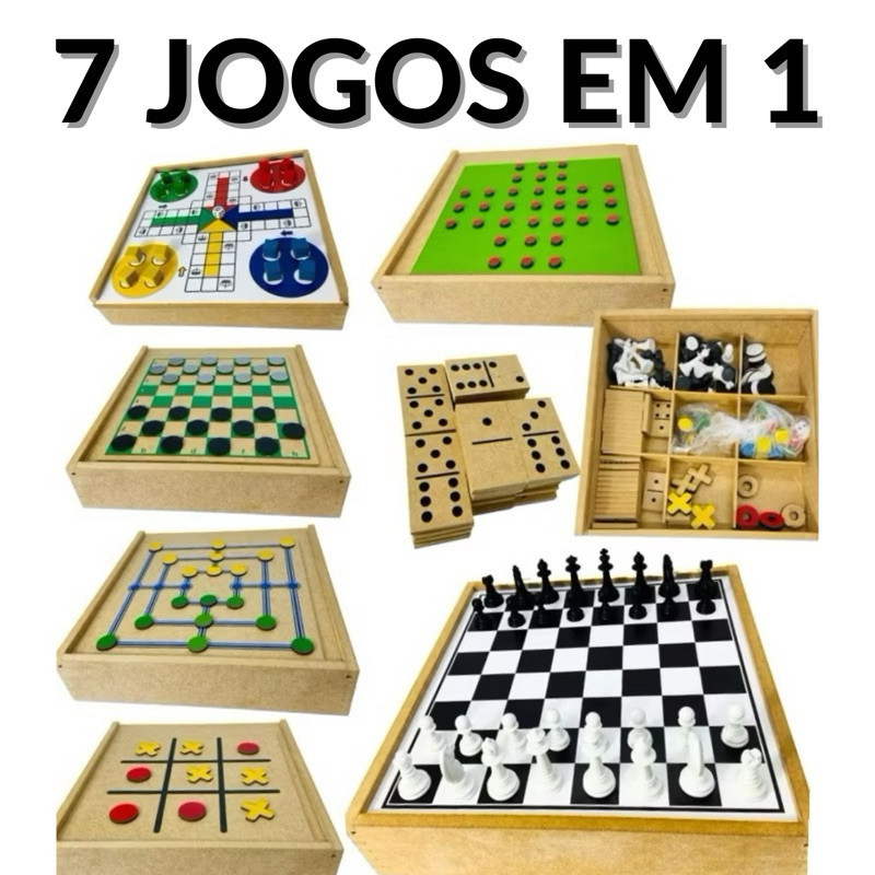 Jogo Tabuleiro 7 em 1 Xadrez Ludo Dominó Trilha Jogo da Velha Resta em Madeira Tabuleiro Educativo Jogos Tradicionais em Oferta na Shopee