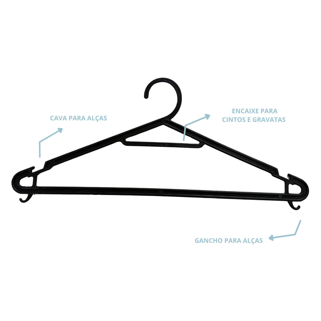 Kit 40 Cabides Adulto Preto Multifuncional Não Quebra Organizador de Roupas Guarda Roupa Preço de Fábrica ESTRELA G007 — imagem 2 de 2