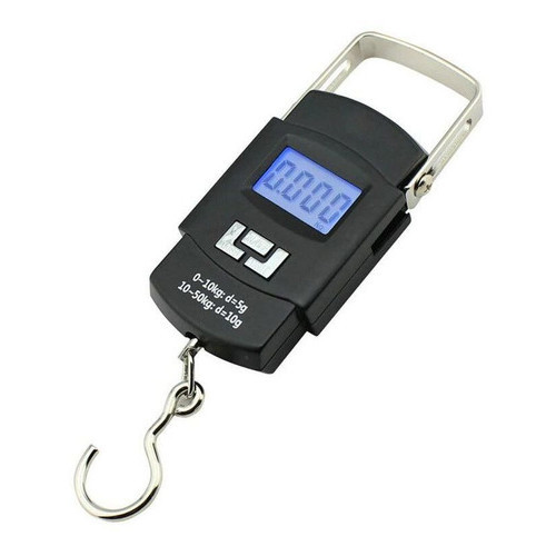 Mini Balança Digital Display Portátil De Mão gancho Até 50kg Trava Mala Bagagem Pesca Cor Preto