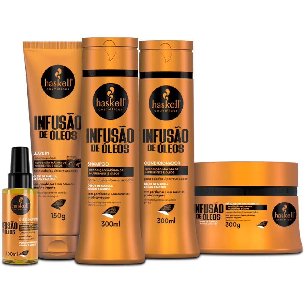 Kit Haskell Infusão de Óleos com 5 Itens 300gr– Nutrição Ultraprofunda para Cabelos Ultrarressecados