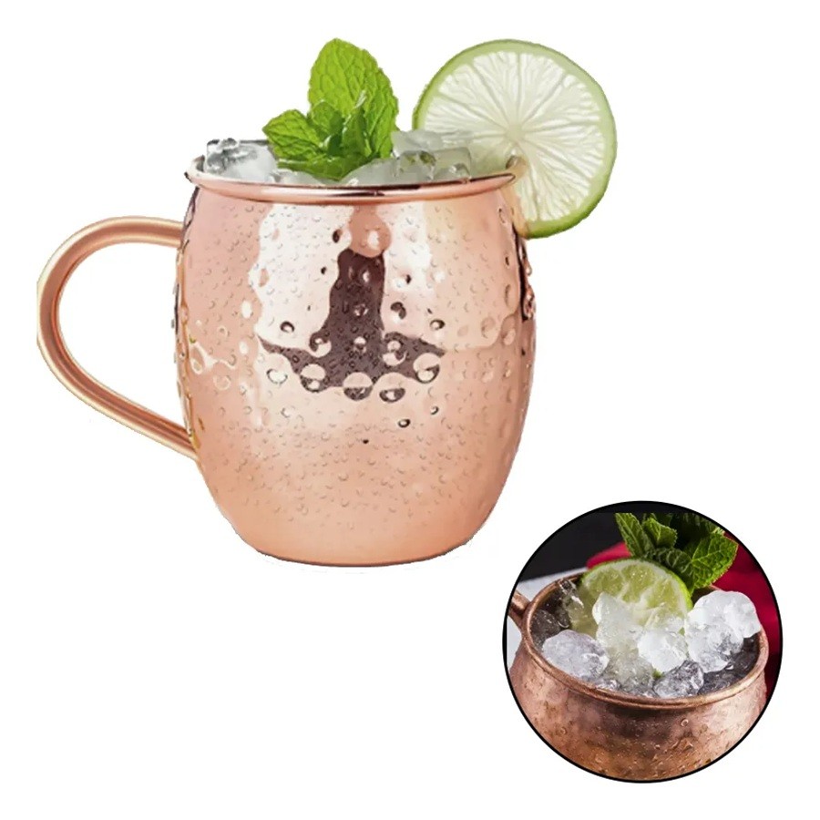 Caneca Moscow Mule Inox 304 Martelada Cor Cobre/Fosca 500ml