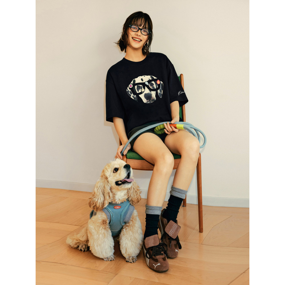 PSO marca roupas masculinas roupas femininas óculos filhote de cachorro de malha de manga curta camiseta feminina meia m