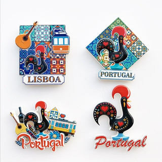 Galo português, bonde de Lisboa, guitarra, ímã de geladeira 3D, resina artesanal, lembrança criativa, decoração Ca KTS6