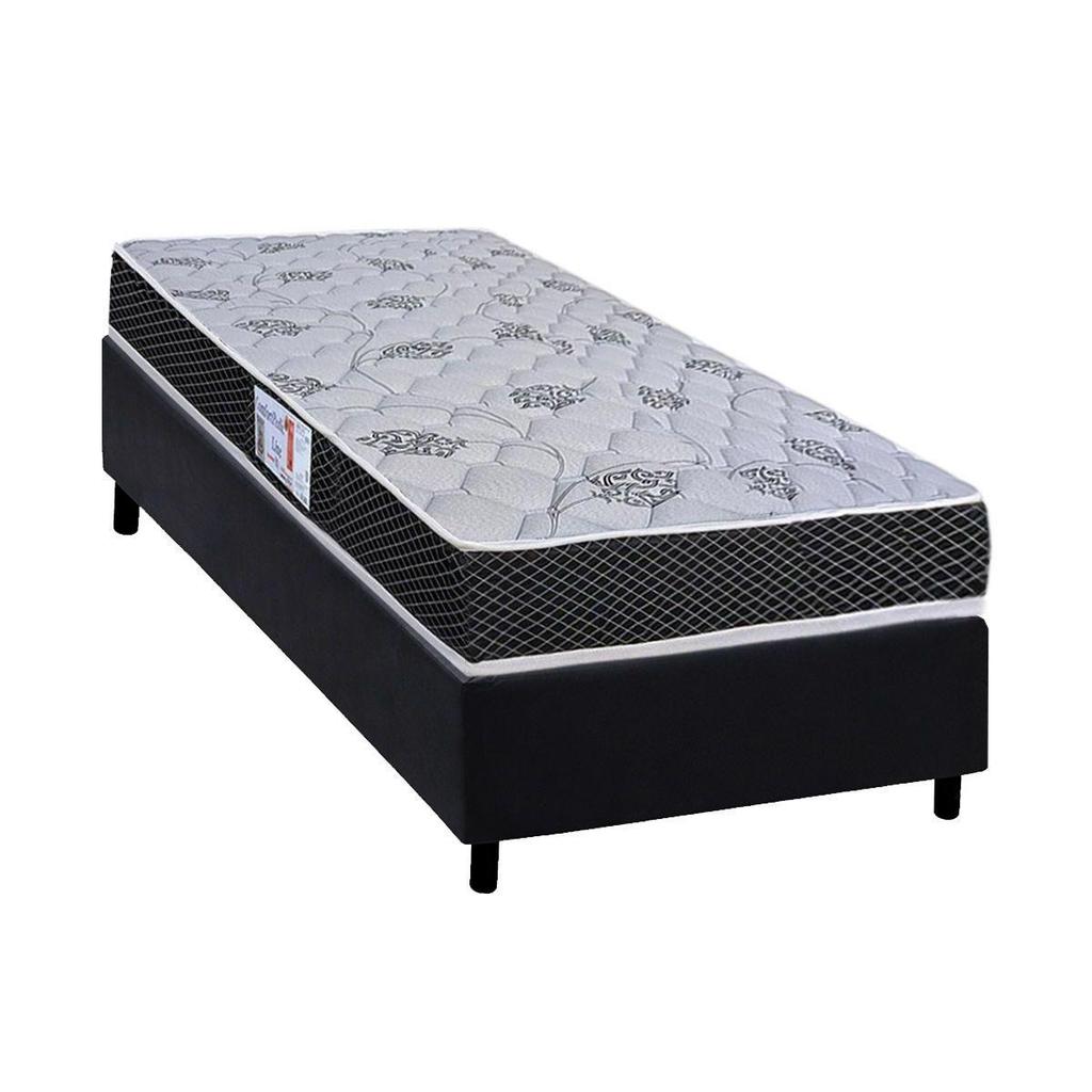 Conjunto Box Solteiro: Colchão Espuma Orthoflex D20 ComfortPedic + Base CRC Suede Black(78x188)