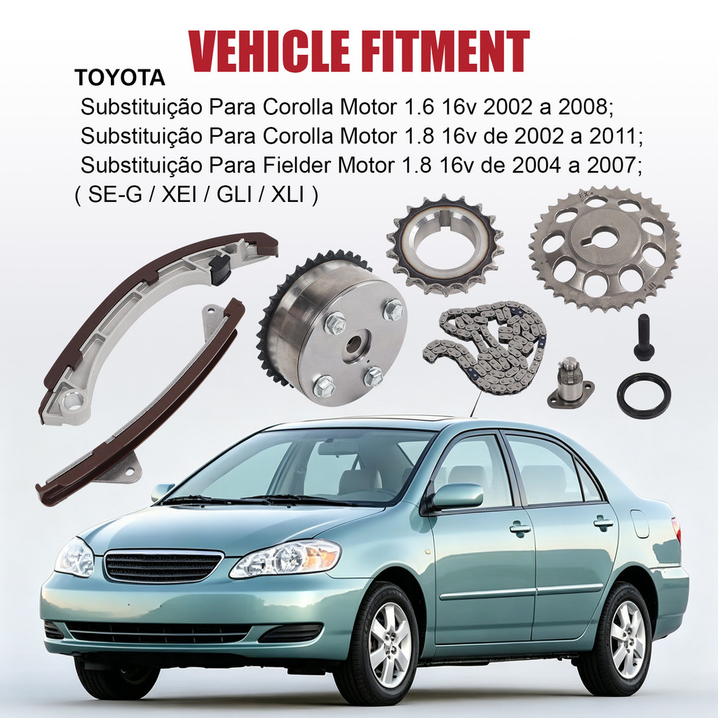 Kit Distribuição Corrente Comando Toyota Corolla 1.8 16v 2003 até 2010 · foto 2