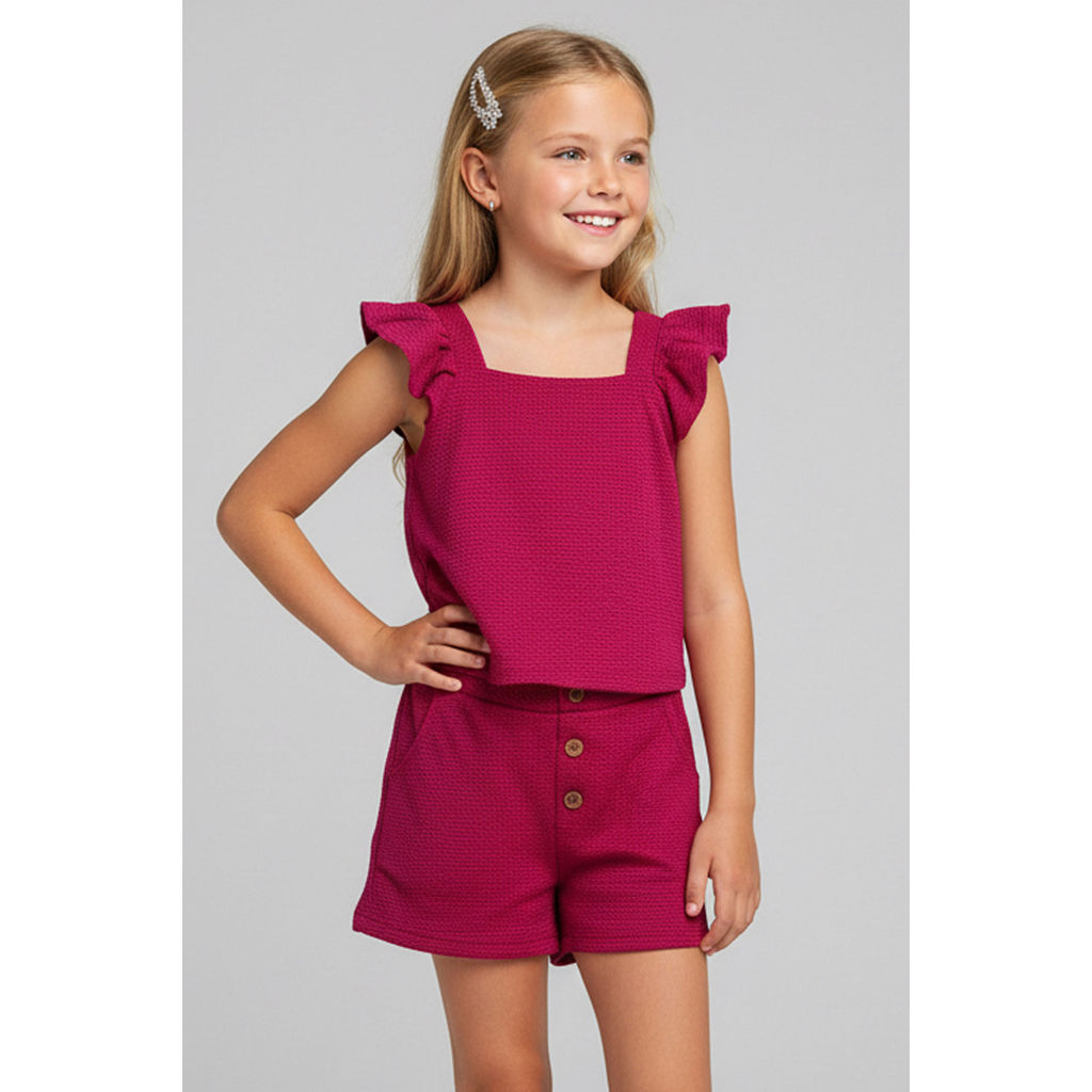Conjunto Infantil Menina Texturizado Babados Elian Rosa