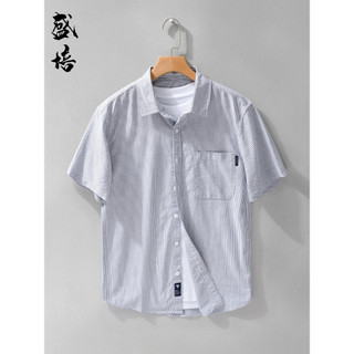 Camisa listrada de manga curta masculina jovem roupas superiores na moda Street Wear estilo Hong Kong estilo literário c