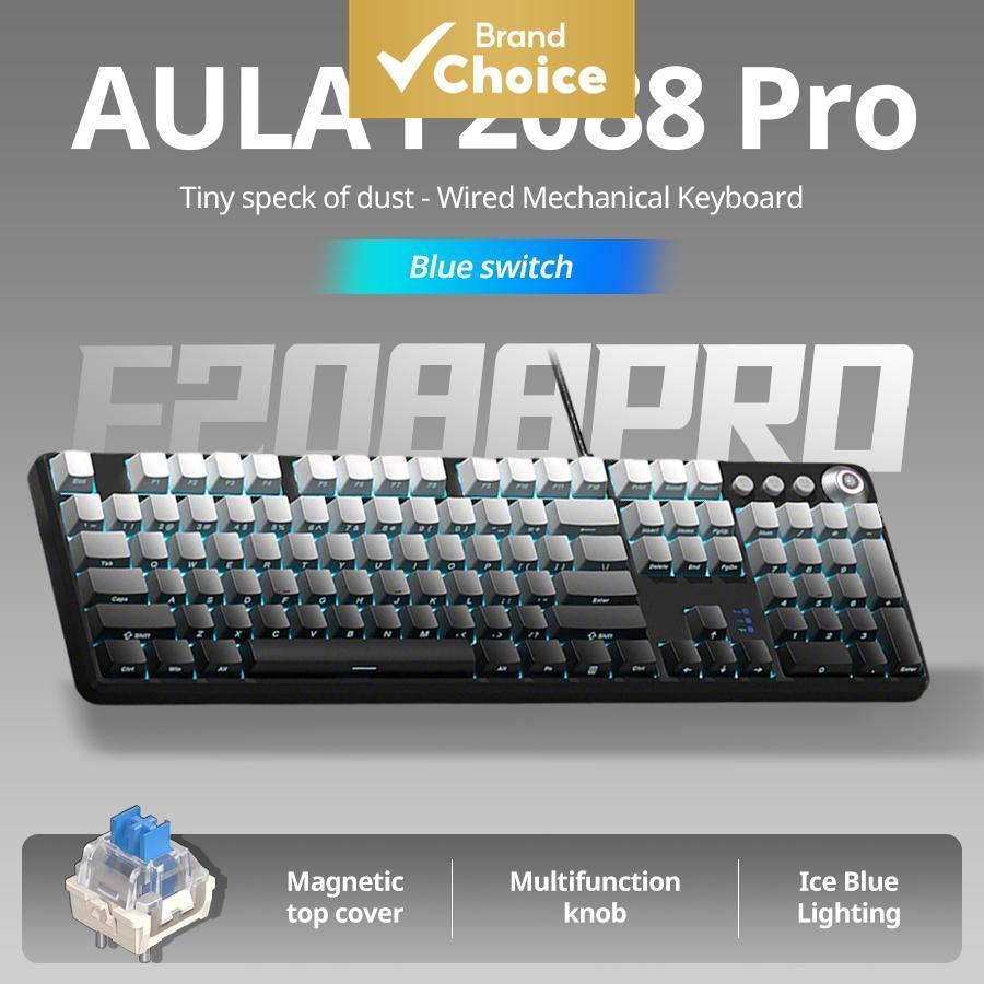 Teclado mecânico AULA F2088pro – 108 teclas com design gradiente impresso lateralmente, switches azuis, teclado gamer