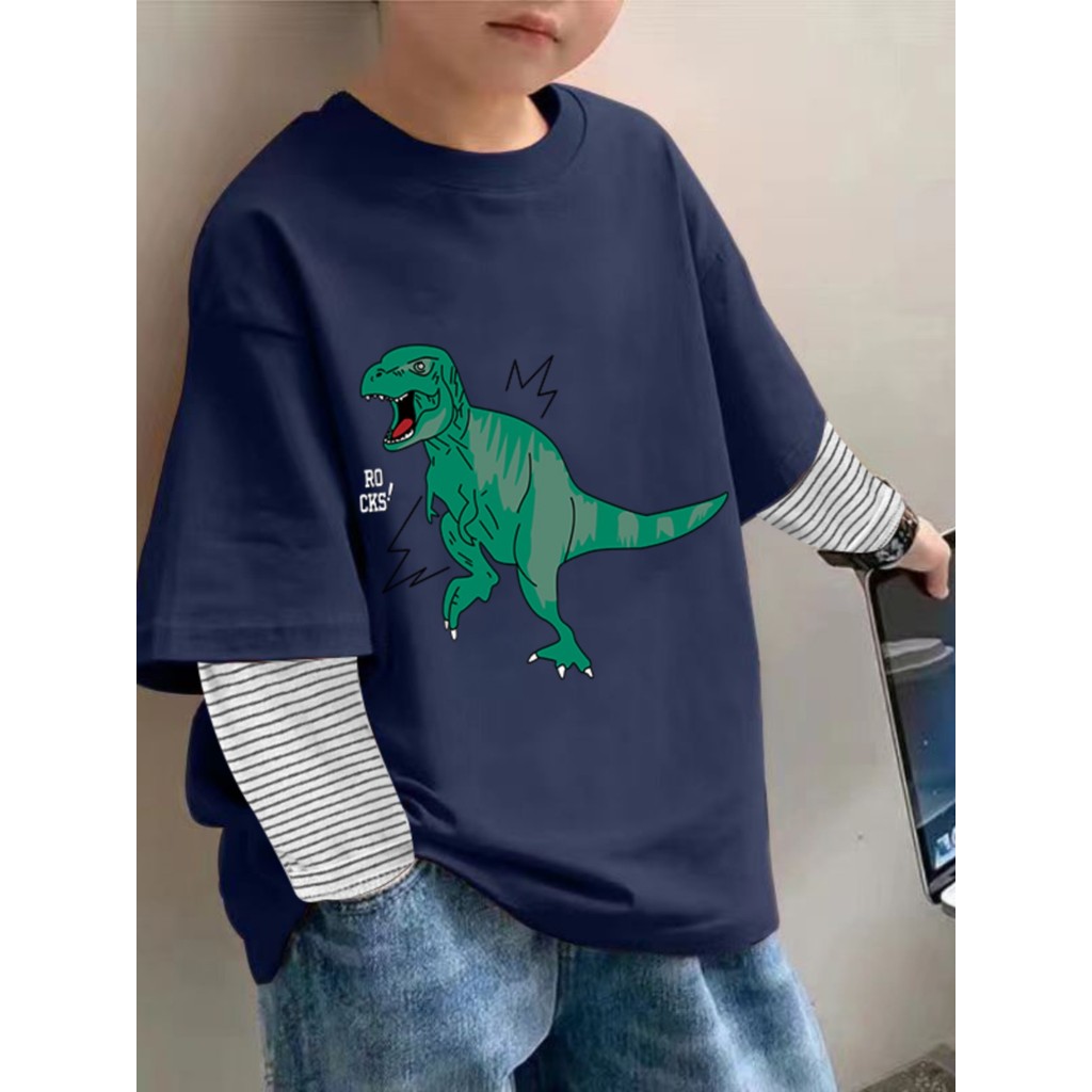 Menino bebê de manga comprida puro algodão primavera outono camiseta 2024 versão coreana crianças contraste cor topo din