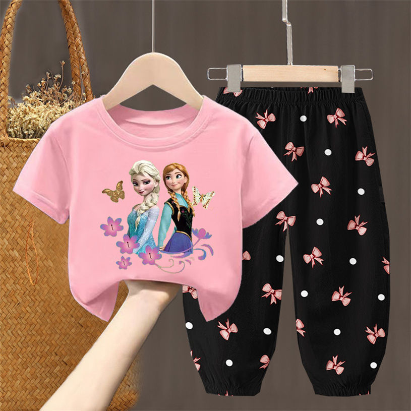 Meninas verão puro algodão de manga curta fina camiseta de manga curta crianças 2026 calças Anti-Mosquito terno bebê méd