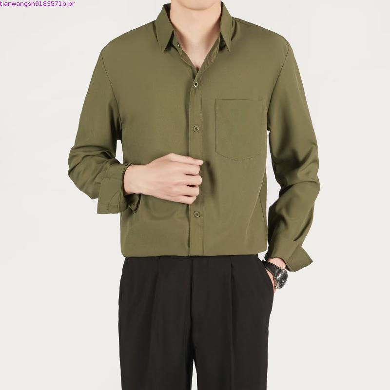 Csa de manga comprida masculina outono inverno versão coreana na moda csa de cor sólida masculina m-fit tamanho
