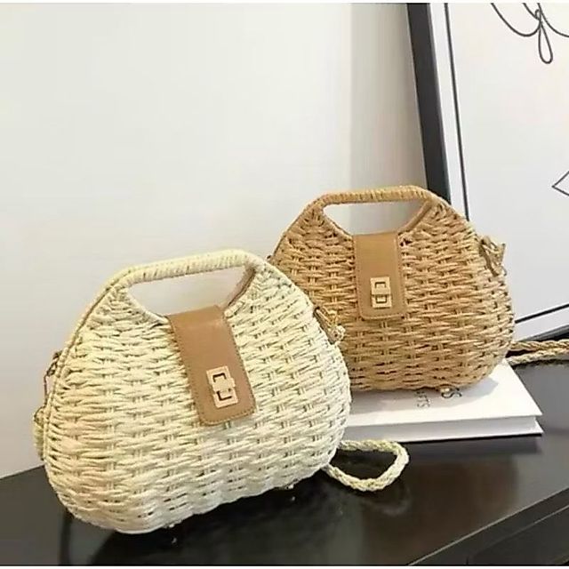 Bolsa Feminina Estilosa Palha Praia Sintetica Versatil Verao
