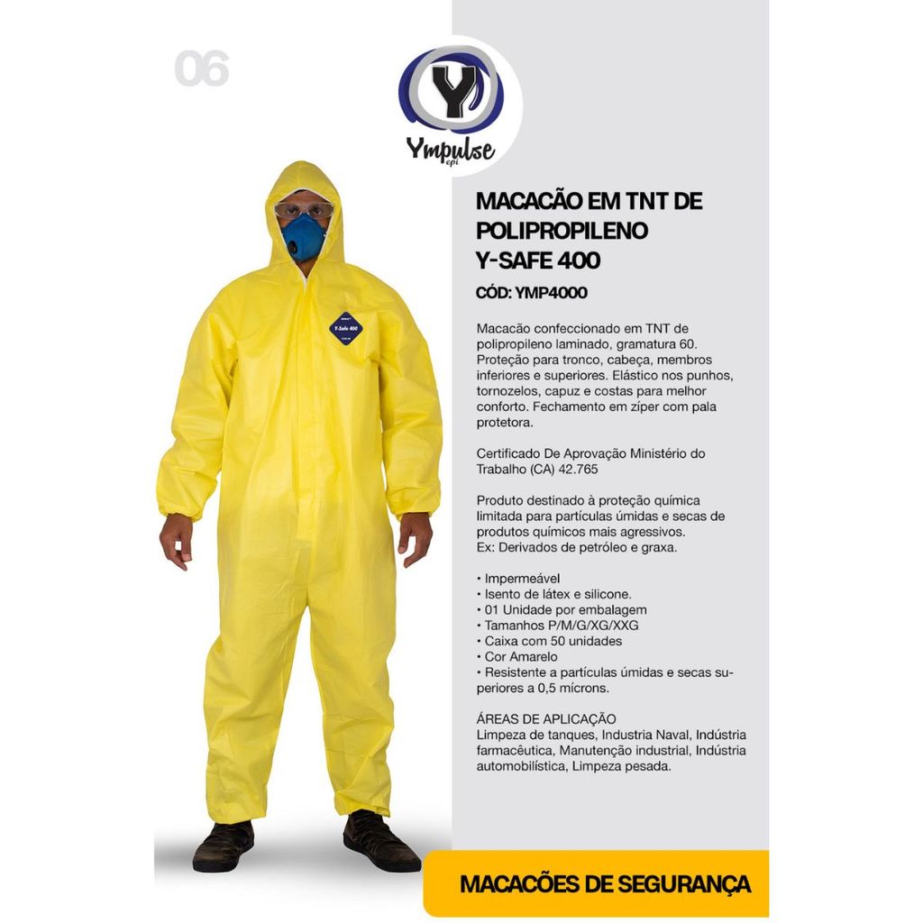 Macacão em TNT Proteção Química Impermeável Zíper CA 42765 — imagem 2 de 2
