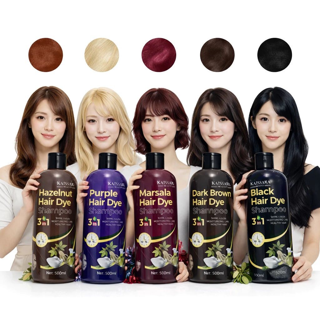 Shampoo Kaissara Hair Dye 500ml Tonalizante Escurecedor de Cabelos Marsala, Avelã, Roxo, Marrom e Preto