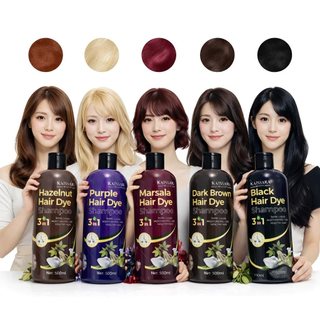 Shampoo Kaissara Hair Dye 500ml Tonalizante Escurecedor de Cabelos Marsala, Avelã, Roxo, Marrom e Preto