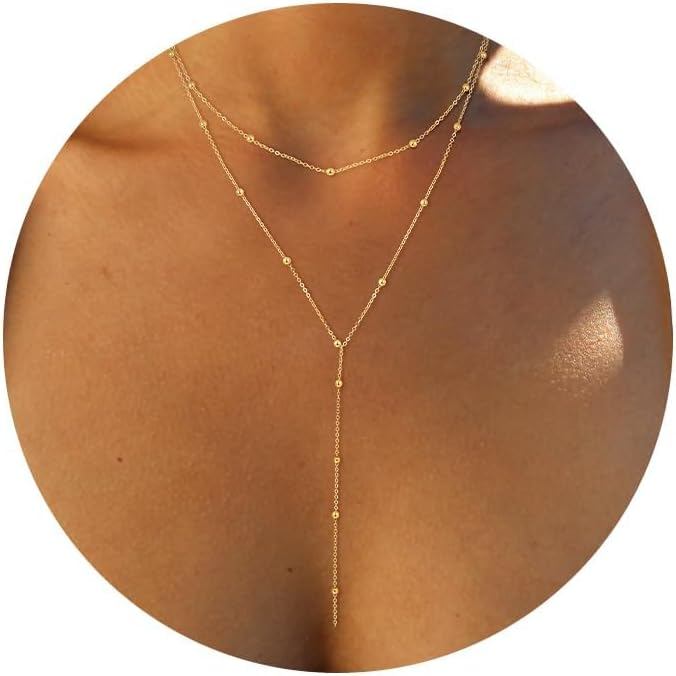 Colar Foxgirl Lariat Dourado para Mulheres, Colar Longo Delicado Banhado a Ouro 14k/Prata, Colar com Pingente em Forma d