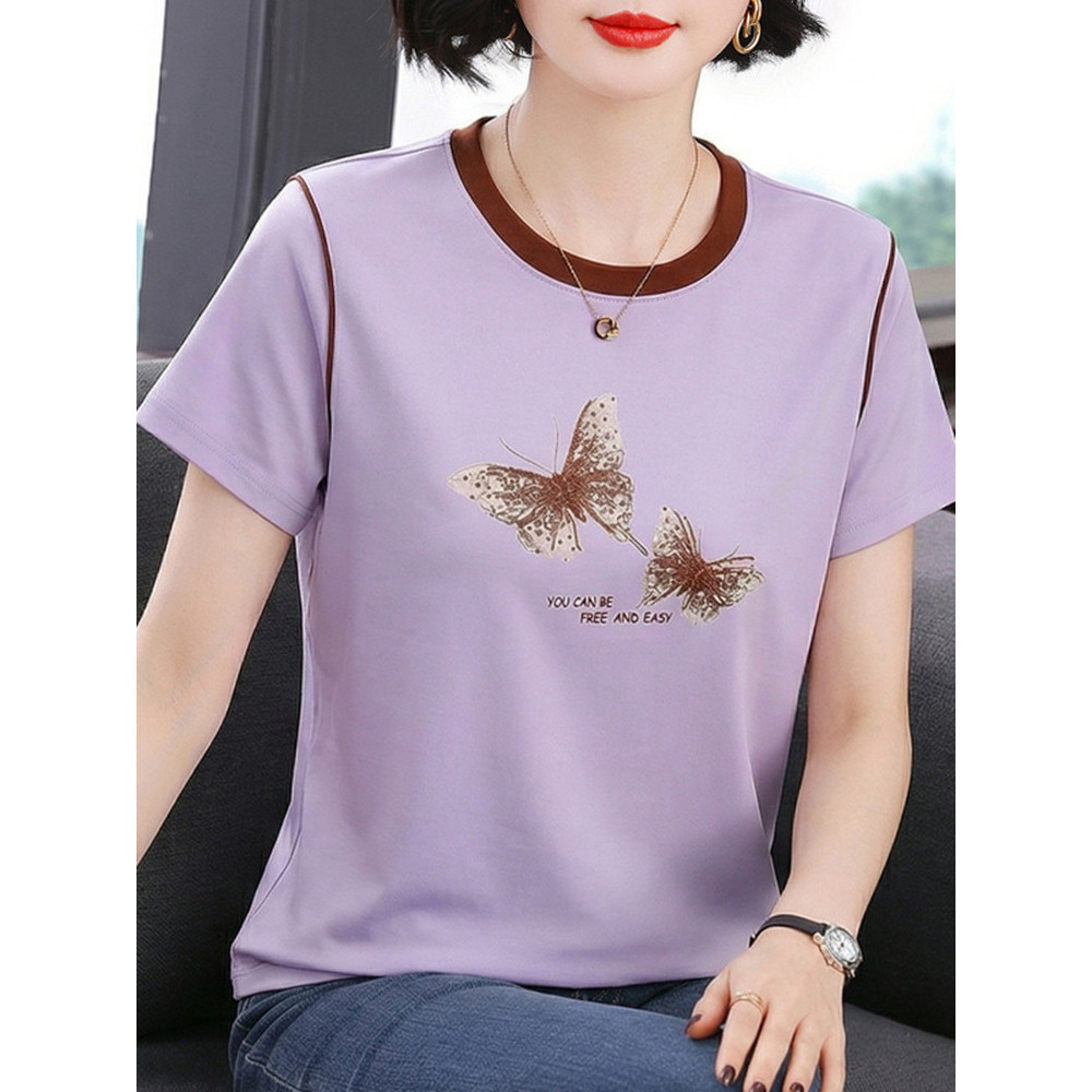 Mãe camiseta de manga curta feminina novo estilo 2026 verão Casual puro algodão camiseta de meia-idade idosos feminino o