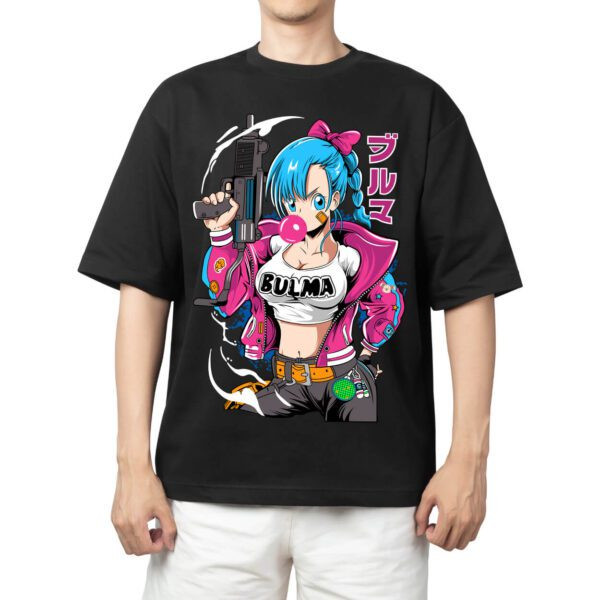 Camiseta Oversized Masculina Feminina Estampa Bulma Estilo Urbano com Arma Dragon Ball, Camiseta Streetwear Anime