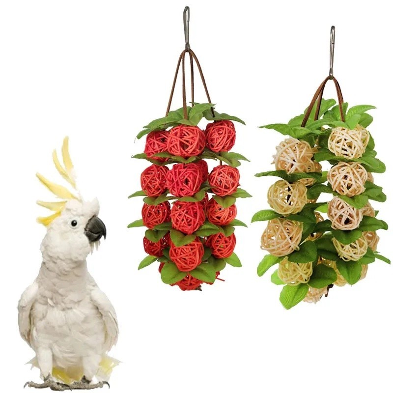 Animal De Estimação Pássaro Papagaio Mascar Brinquedos Grama Natural Tecido Com Sinos Pendurado Gaiola Brinquedo Balanço
