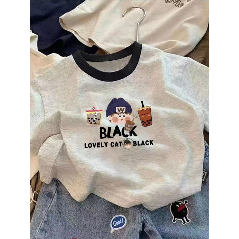 Manga curta dos desenhos animados puro algodão impresso bonito camiseta crianças meninos meninas verão novo estilo roupa
