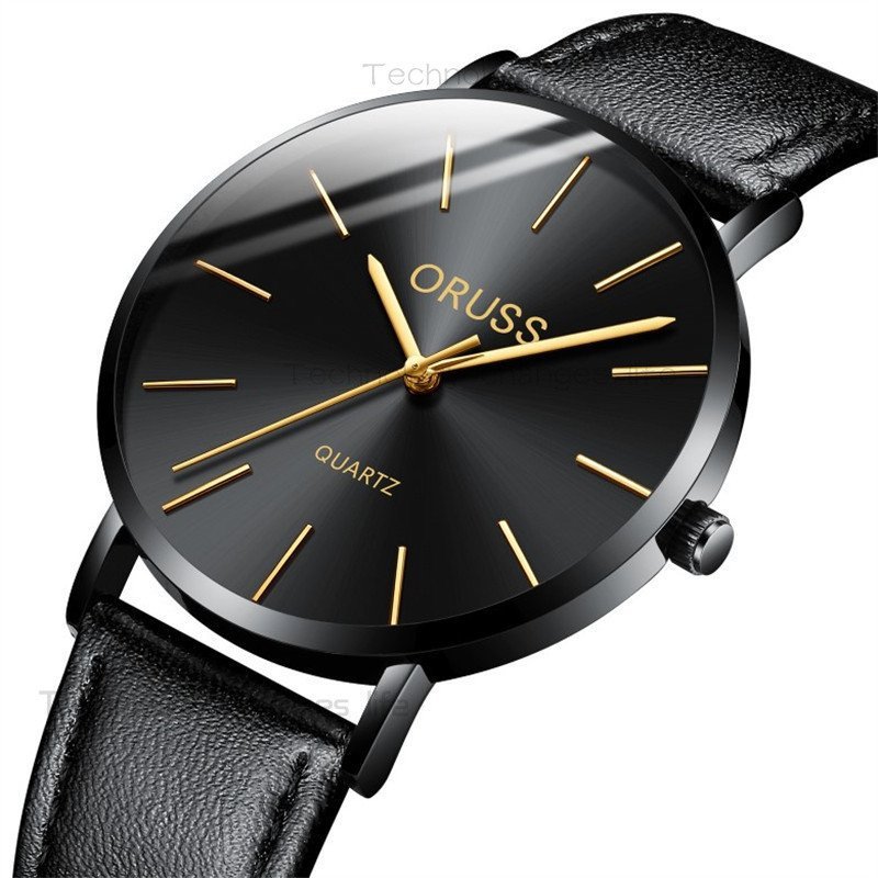 Relógio de Pulso Unissex Original ORUSS com Pulseira de Couro Preta, Relógio Analógico Simples de Luxo à Prova d'Água, E